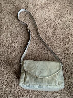 Women's Aimee Kestenberg cream/gold snake finish leather crossbody bag